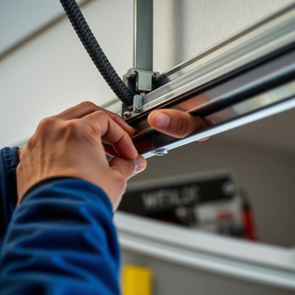 Expert garage door technician performing professional track alignment and repair services